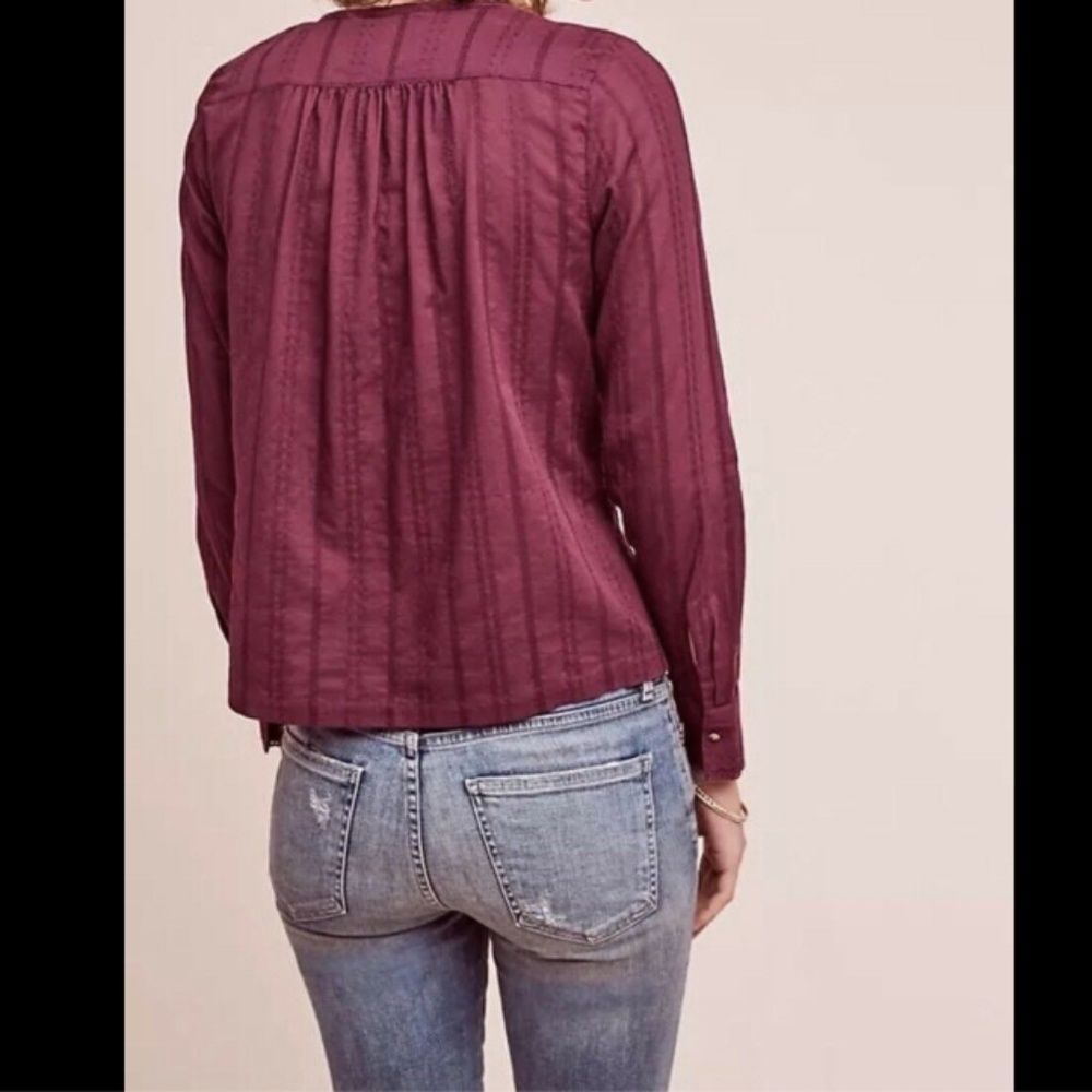 Maeve Gelise Button Pleated Pintuck Maroon Blouse - Picture 4 of 8